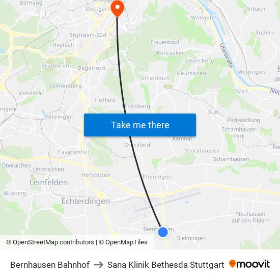 Bernhausen Bahnhof to Sana Klinik Bethesda Stuttgart map