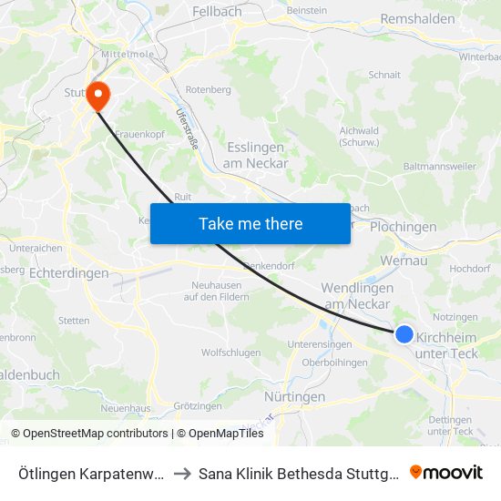 Ötlingen Karpatenweg to Sana Klinik Bethesda Stuttgart map