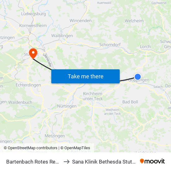 Bartenbach Rotes Reusch to Sana Klinik Bethesda Stuttgart map