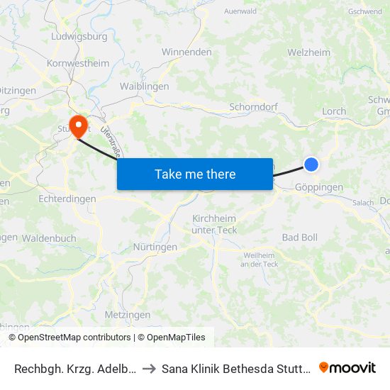 Rechbgh. Krzg. Adelberg to Sana Klinik Bethesda Stuttgart map