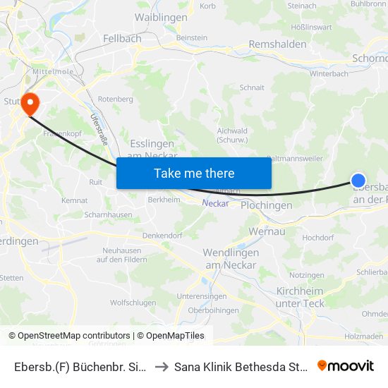 Ebersb.(F) Büchenbr. Siedlung to Sana Klinik Bethesda Stuttgart map