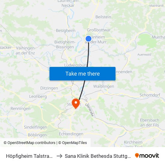Höpfigheim Talstraße to Sana Klinik Bethesda Stuttgart map