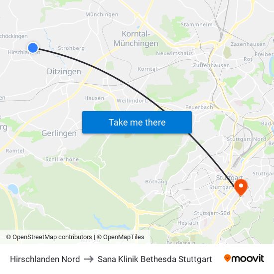 Hirschlanden Nord to Sana Klinik Bethesda Stuttgart map