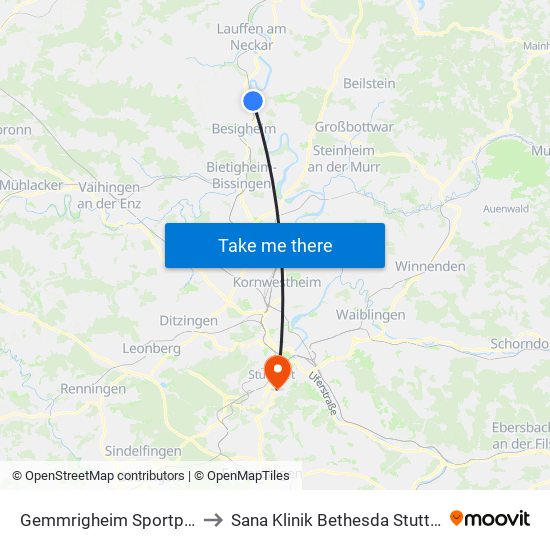 Gemmrigheim Sportplatz to Sana Klinik Bethesda Stuttgart map