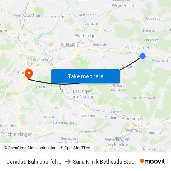Geradst. Bahnüberführung to Sana Klinik Bethesda Stuttgart map