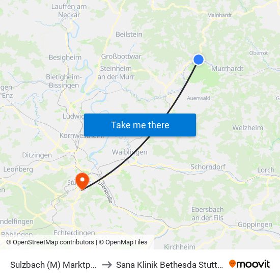 Sulzbach (M) Marktplatz to Sana Klinik Bethesda Stuttgart map