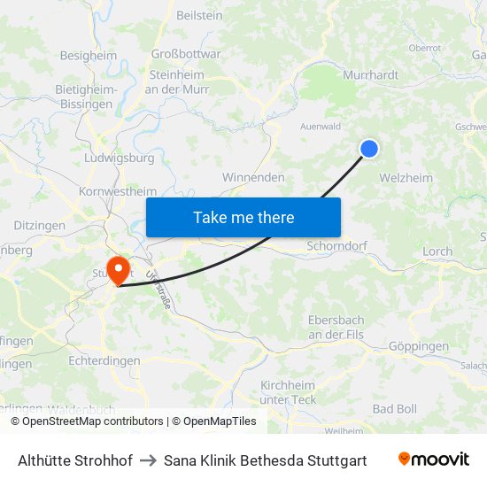 Althütte Strohhof to Sana Klinik Bethesda Stuttgart map