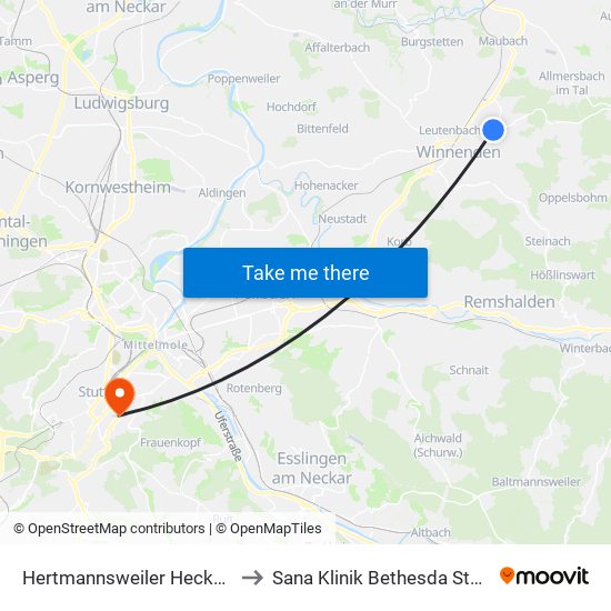 Hertmannsweiler Heckenweg to Sana Klinik Bethesda Stuttgart map