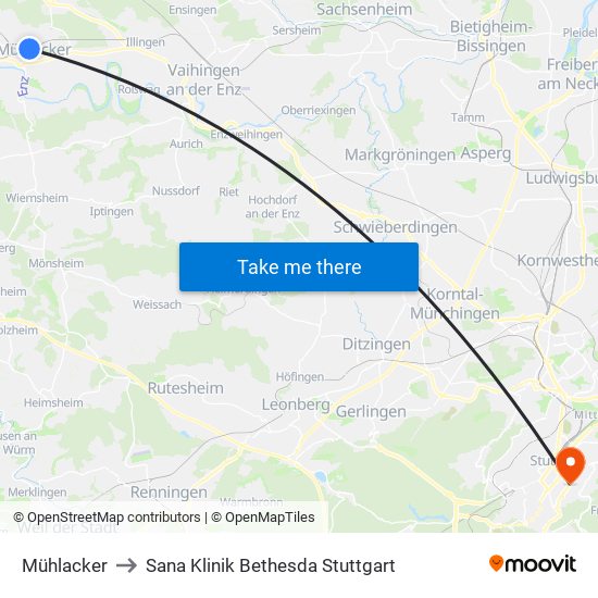 Mühlacker Bf to Sana Klinik Bethesda Stuttgart map