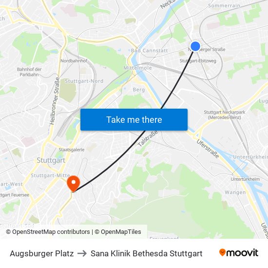 Augsburger Platz to Sana Klinik Bethesda Stuttgart map