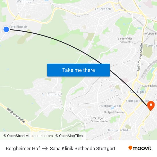 Bergheimer Hof to Sana Klinik Bethesda Stuttgart map