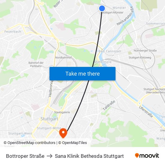 Bottroper Straße to Sana Klinik Bethesda Stuttgart map