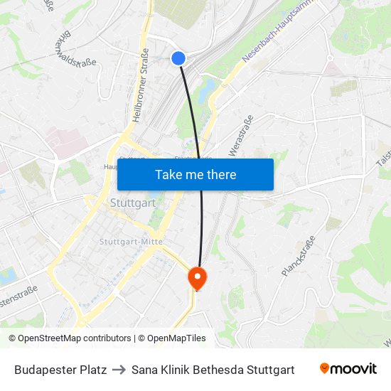 Budapester Platz to Sana Klinik Bethesda Stuttgart map