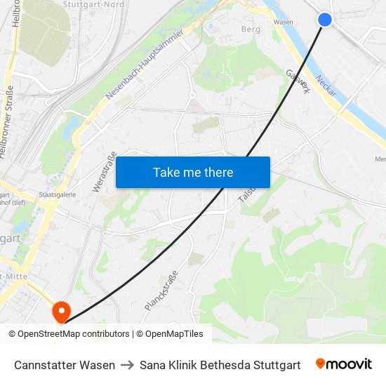 Cannstatter Wasen to Sana Klinik Bethesda Stuttgart map