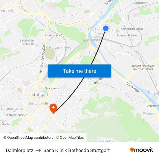 Daimlerplatz to Sana Klinik Bethesda Stuttgart map