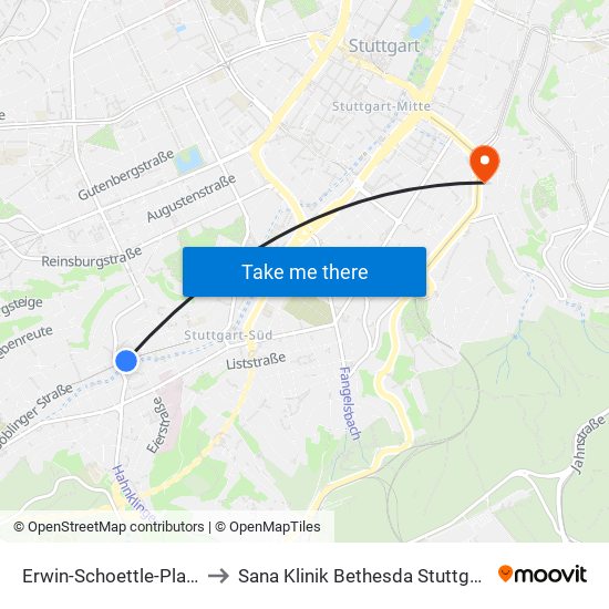 Erwin-Schoettle-Platz to Sana Klinik Bethesda Stuttgart map