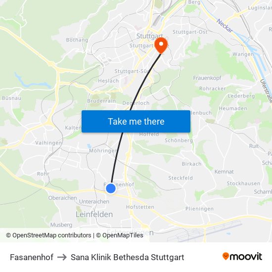 Fasanenhof to Sana Klinik Bethesda Stuttgart map