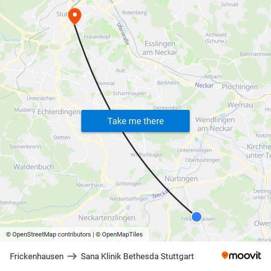 Frickenhausen to Sana Klinik Bethesda Stuttgart map