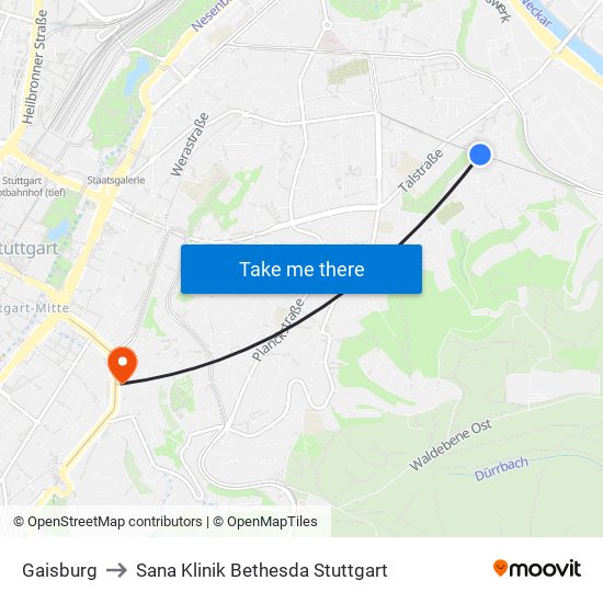 Gaisburg to Sana Klinik Bethesda Stuttgart map