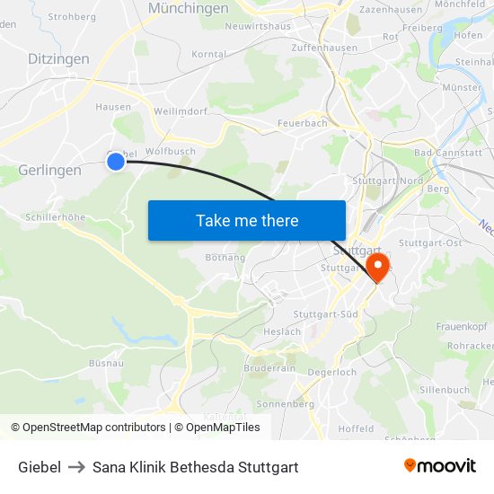Giebel to Sana Klinik Bethesda Stuttgart map