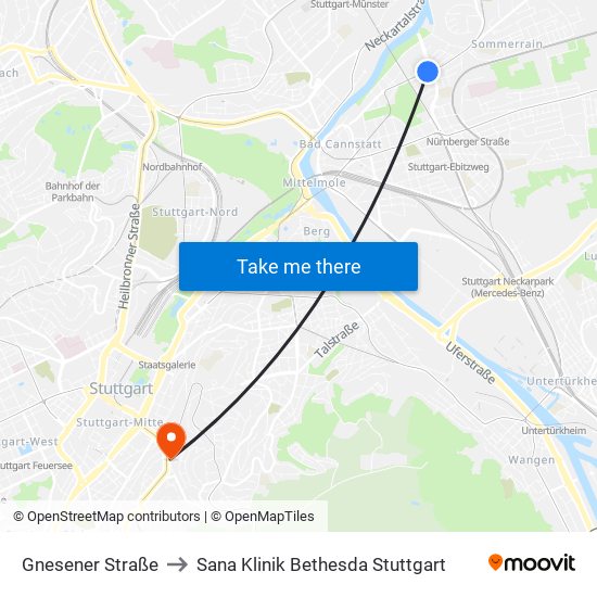 Gnesener Straße to Sana Klinik Bethesda Stuttgart map