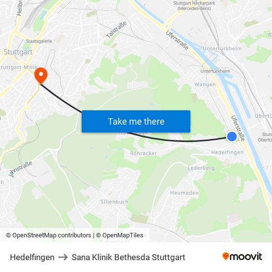 Hedelfingen to Sana Klinik Bethesda Stuttgart map