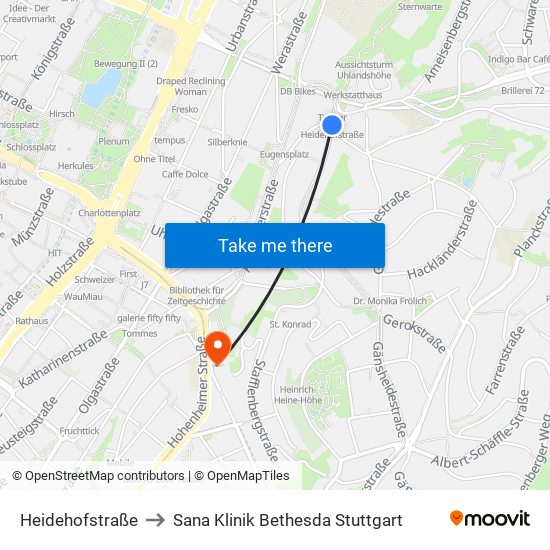 Heidehofstraße to Sana Klinik Bethesda Stuttgart map