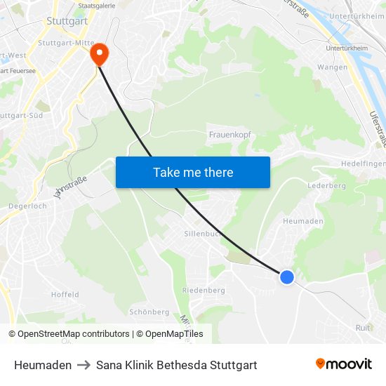 Heumaden to Sana Klinik Bethesda Stuttgart map