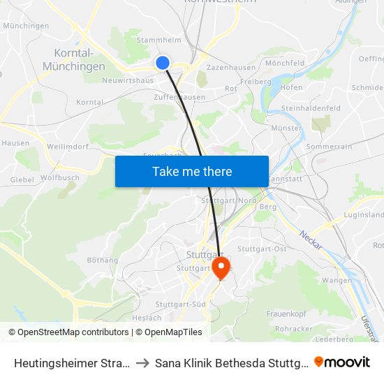 Heutingsheimer Straße to Sana Klinik Bethesda Stuttgart map