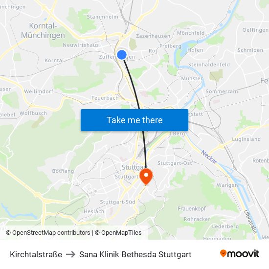 Kirchtalstraße to Sana Klinik Bethesda Stuttgart map