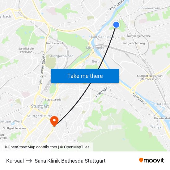 Kursaal to Sana Klinik Bethesda Stuttgart map