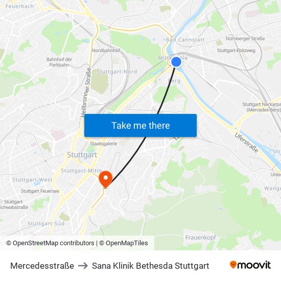 Mercedesstraße to Sana Klinik Bethesda Stuttgart map