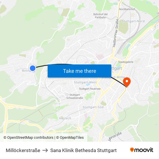 Millöckerstraße to Sana Klinik Bethesda Stuttgart map