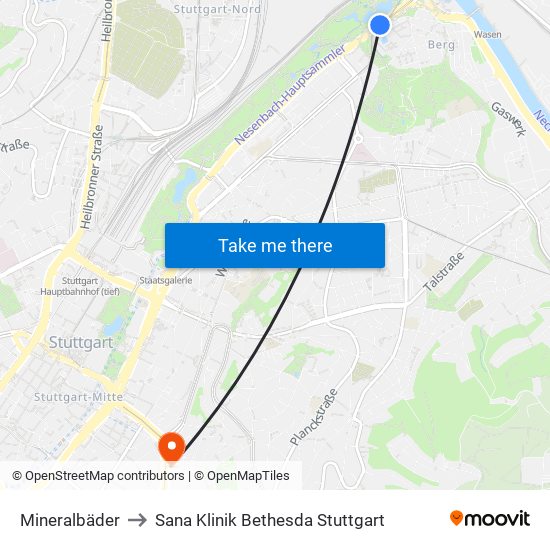 Mineralbäder to Sana Klinik Bethesda Stuttgart map