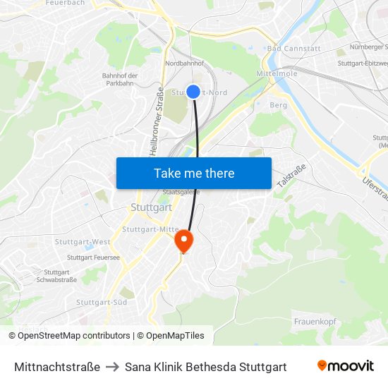 Mittnachtstraße to Sana Klinik Bethesda Stuttgart map