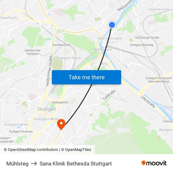 Mühlsteg to Sana Klinik Bethesda Stuttgart map