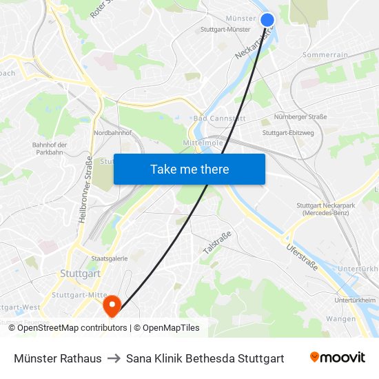 Münster Rathaus to Sana Klinik Bethesda Stuttgart map