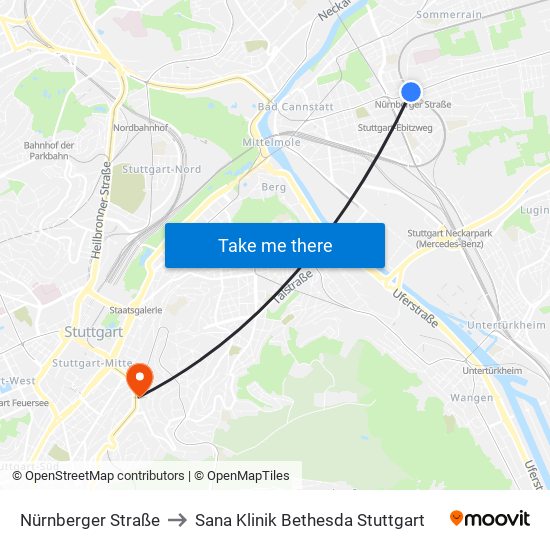 Nürnberger Straße to Sana Klinik Bethesda Stuttgart map