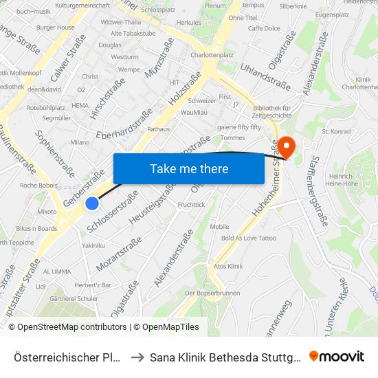Österreichischer Platz to Sana Klinik Bethesda Stuttgart map