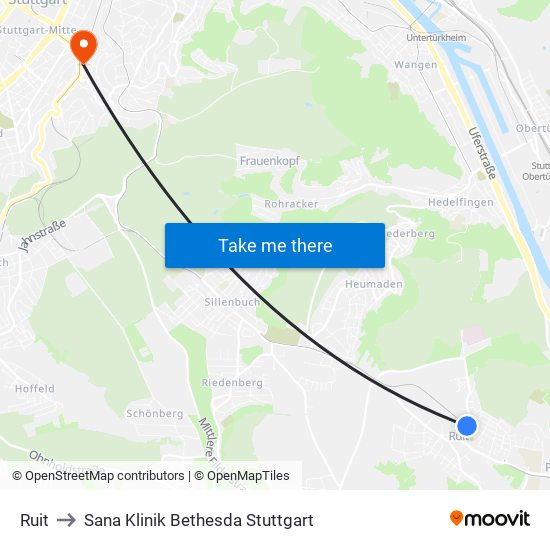 Ruit to Sana Klinik Bethesda Stuttgart map