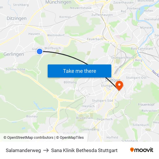 Salamanderweg to Sana Klinik Bethesda Stuttgart map