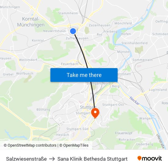 Salzwiesenstraße to Sana Klinik Bethesda Stuttgart map
