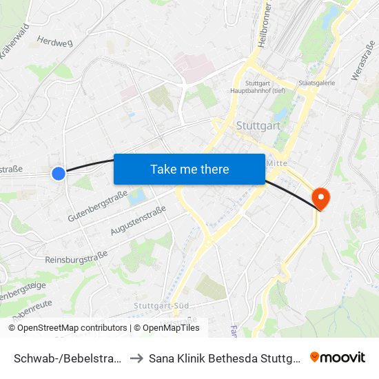 Schwab-/Bebelstraße to Sana Klinik Bethesda Stuttgart map
