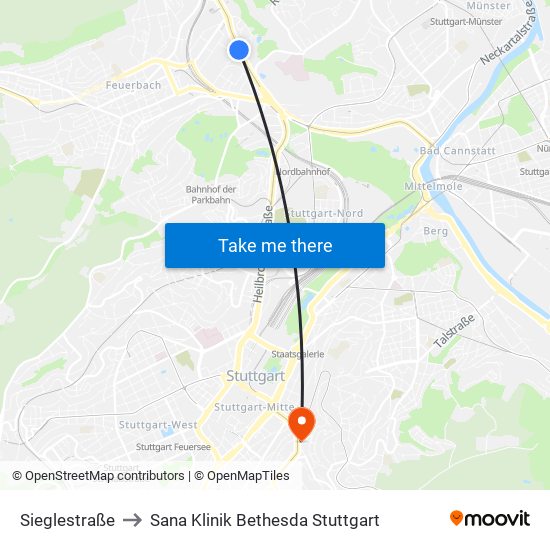 Sieglestraße to Sana Klinik Bethesda Stuttgart map