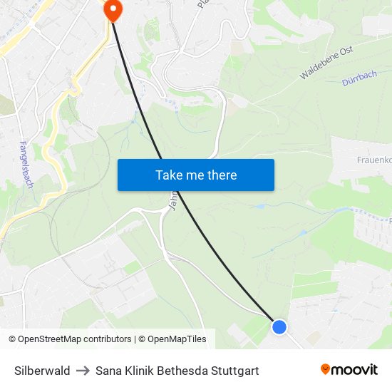 Silberwald to Sana Klinik Bethesda Stuttgart map