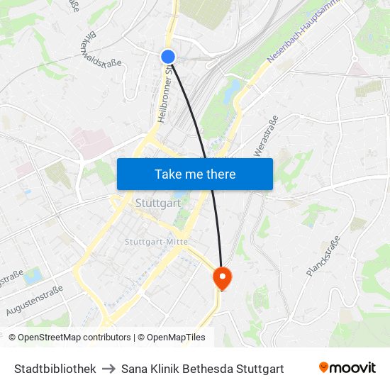 Stadtbibliothek to Sana Klinik Bethesda Stuttgart map