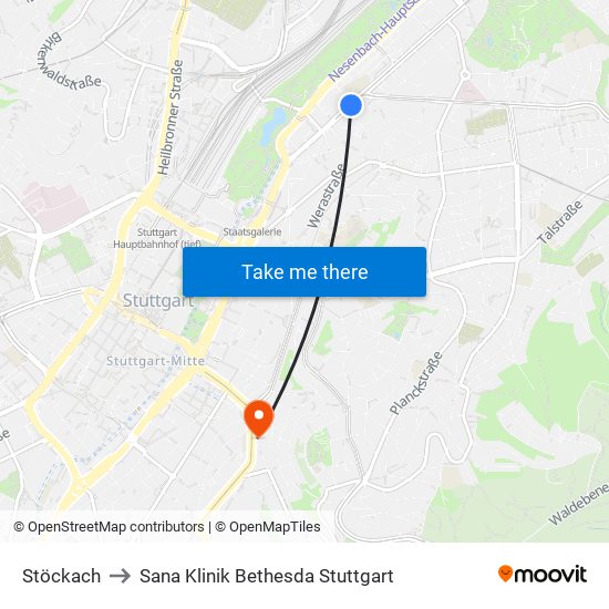 Stöckach to Sana Klinik Bethesda Stuttgart map