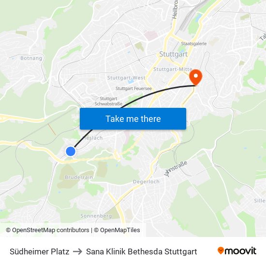 Südheimer Platz to Sana Klinik Bethesda Stuttgart map