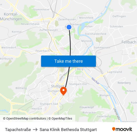 Tapachstraße to Sana Klinik Bethesda Stuttgart map