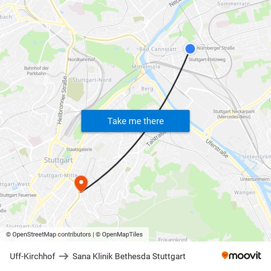 Uff-Kirchhof to Sana Klinik Bethesda Stuttgart map